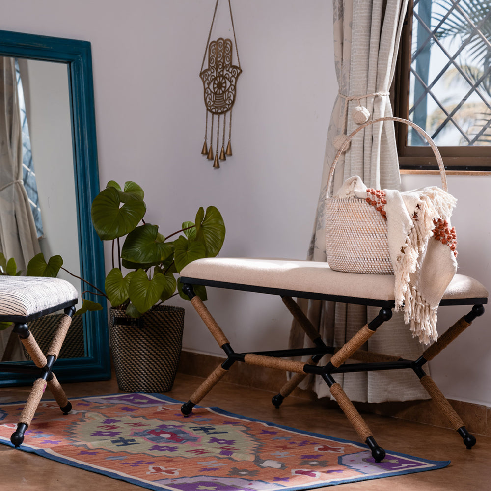 Upholstered Rustic Bench