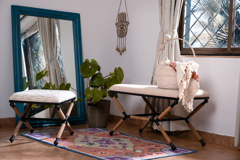 Upholstered Rustic Bench