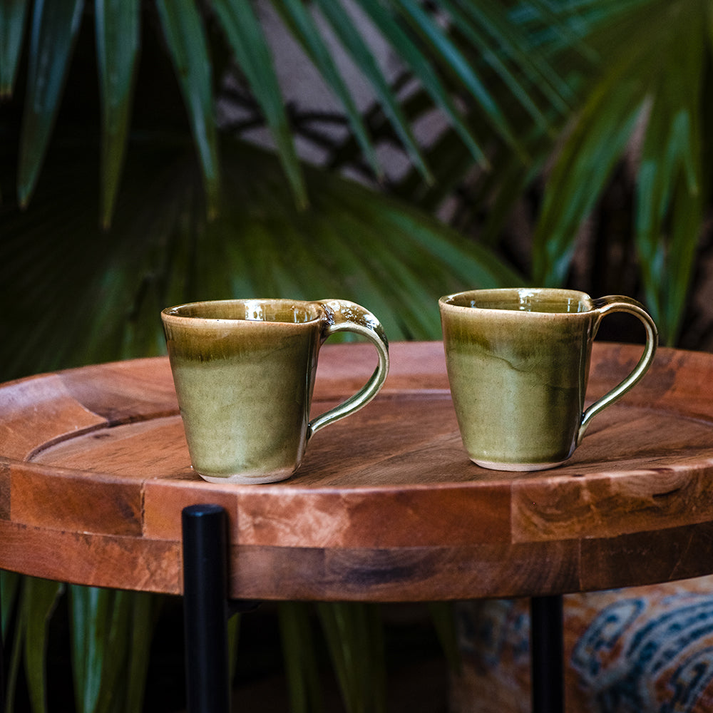 Serene sage Coffee Cup Cut Handle Espresso - Set of 2