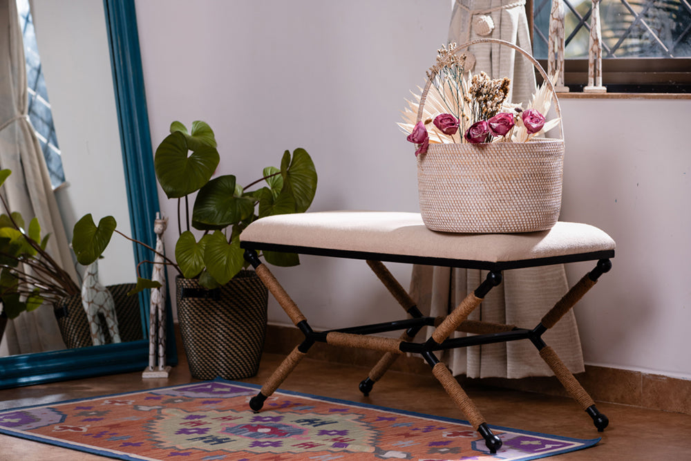 Upholstered Rustic Bench