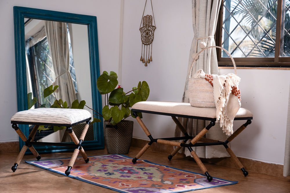 Upholstered Rustic Bench