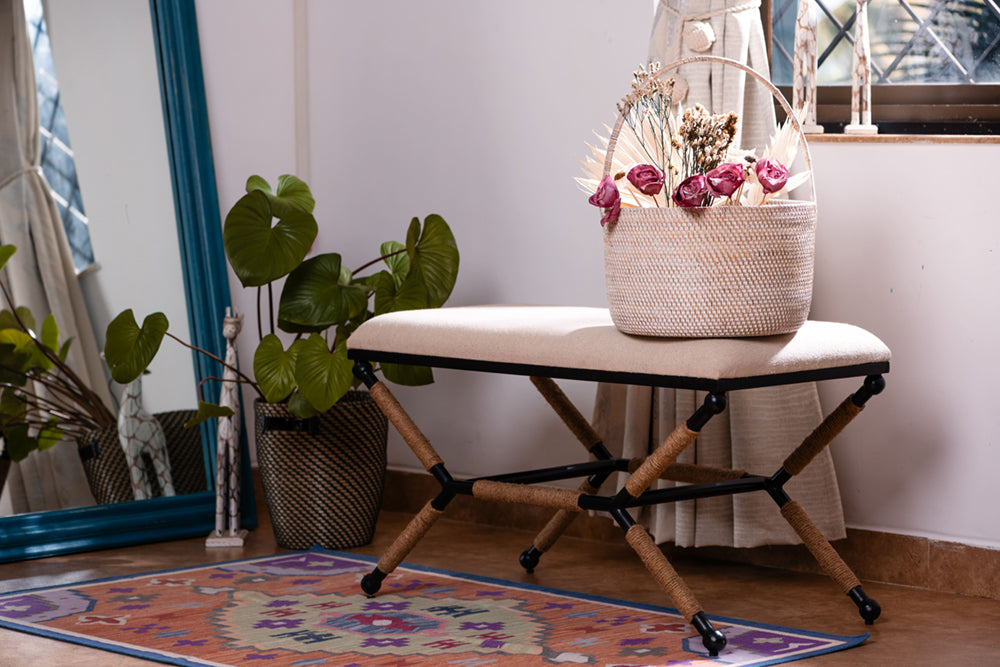 Upholstered Rustic Bench