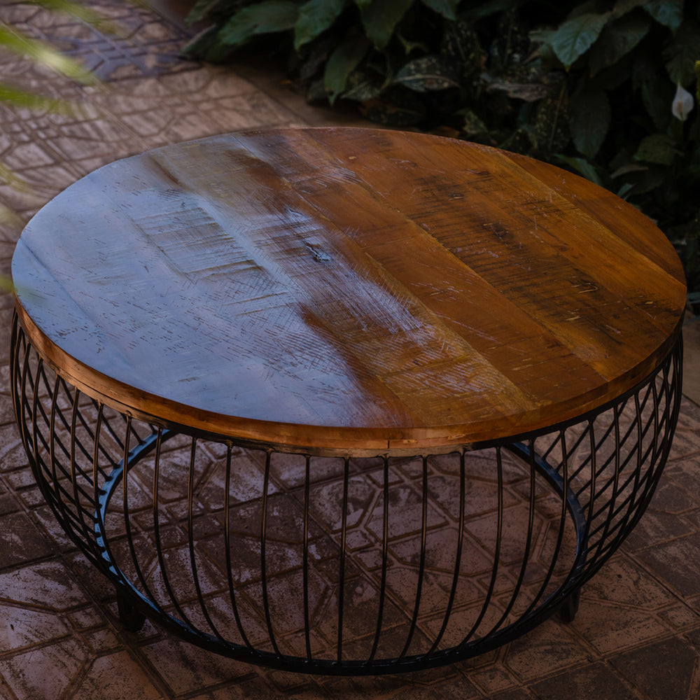 Wooden Coffee Table With Metal Rods
