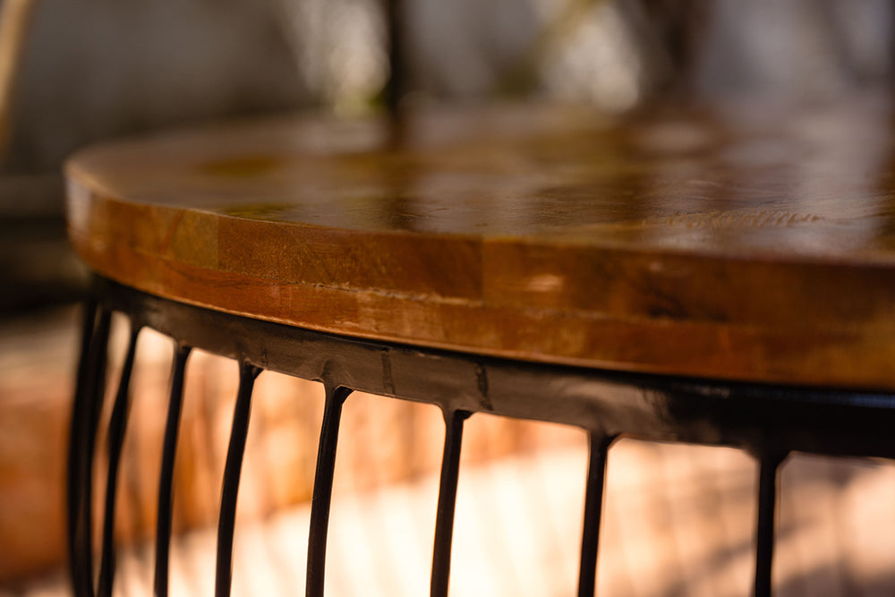 Wooden Coffee Table With Metal Rods