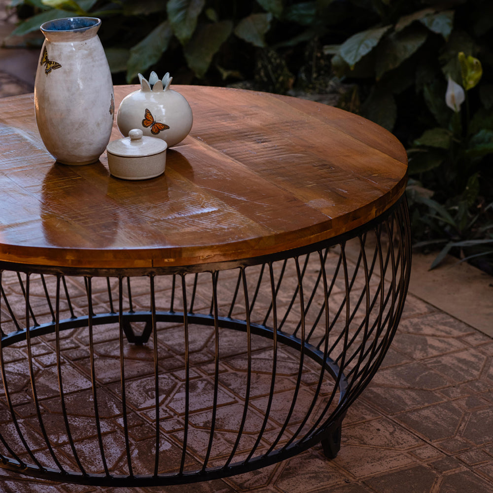 Wooden Coffee Table With Metal Rods