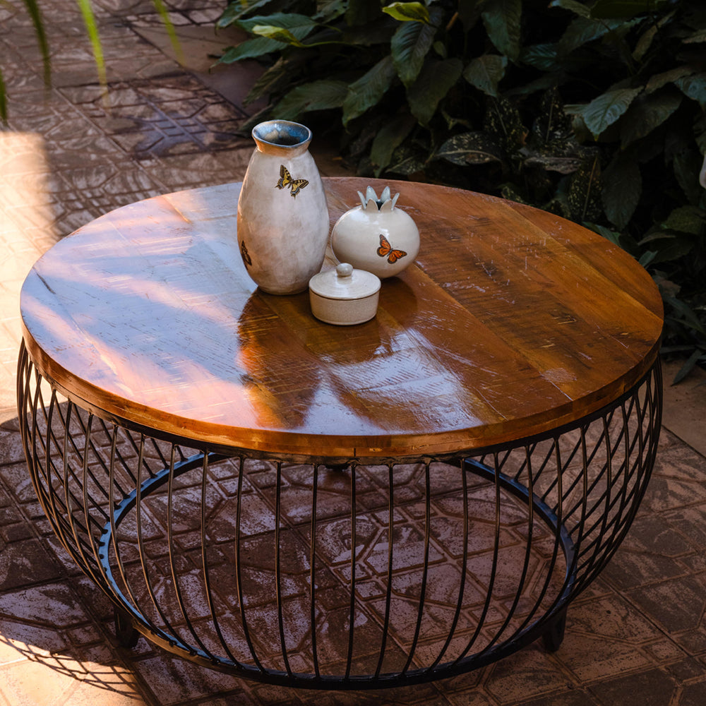 Wooden Coffee Table With Metal Rods
