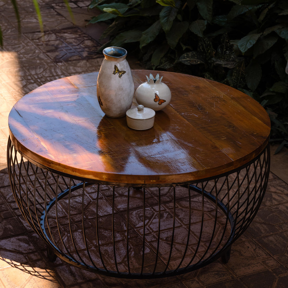 Wooden Coffee Table With Metal Rods