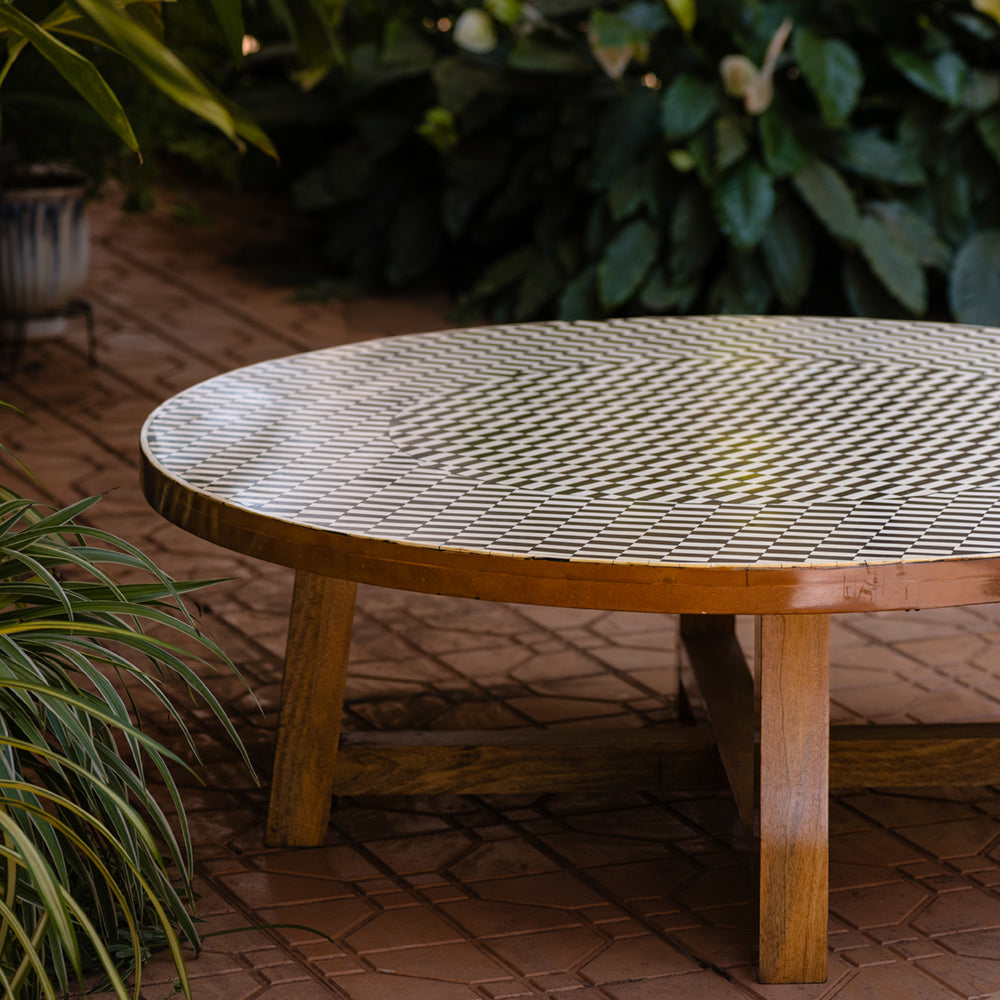 Wooden Table Coffee Round Inlay
