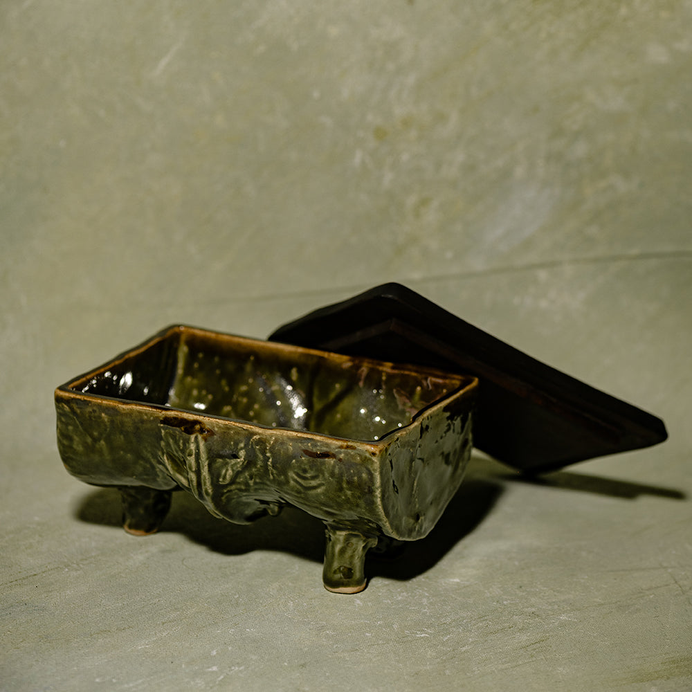 Serene Sage Rice Bowl Wooden Lid