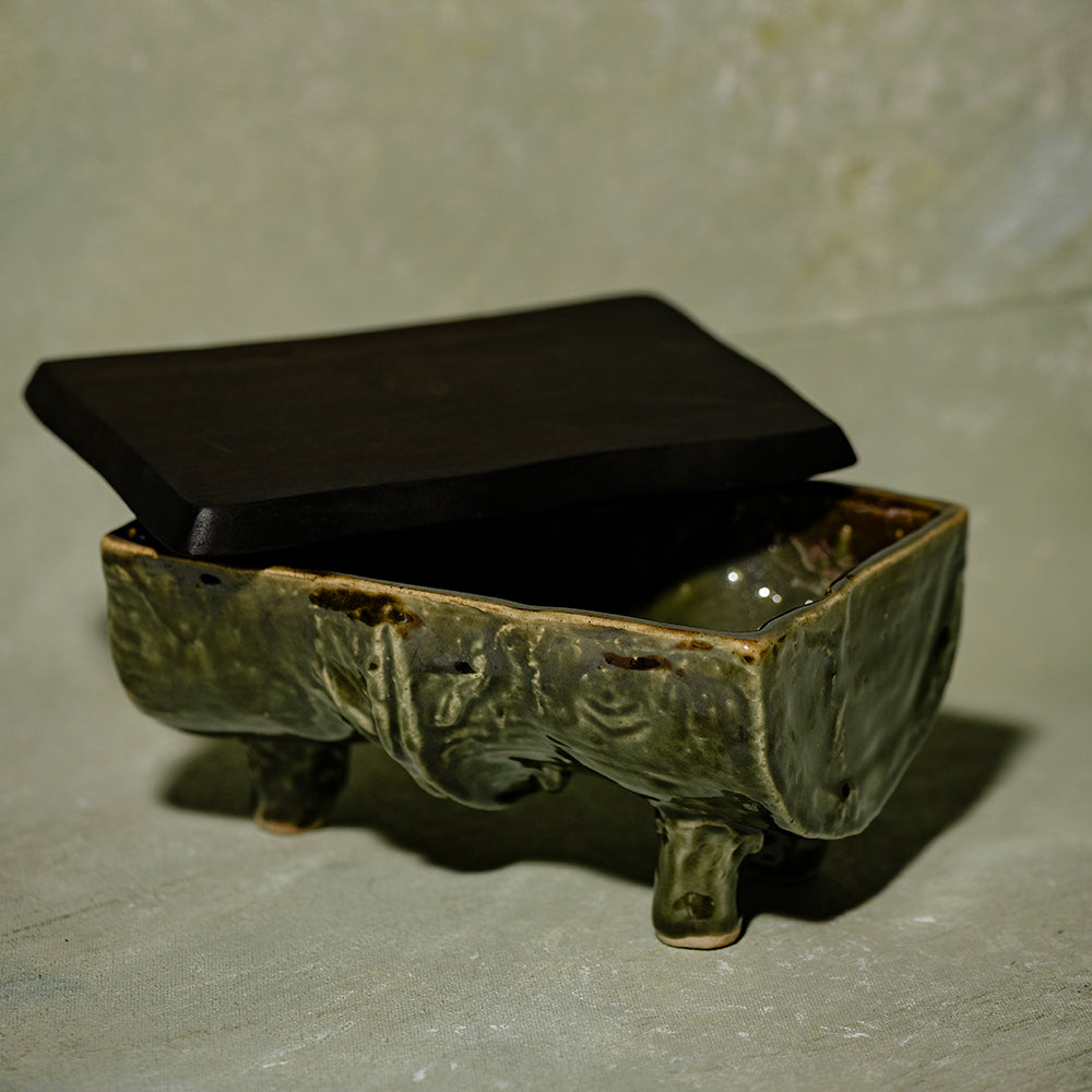 Serene Sage Rice Bowl Wooden Lid