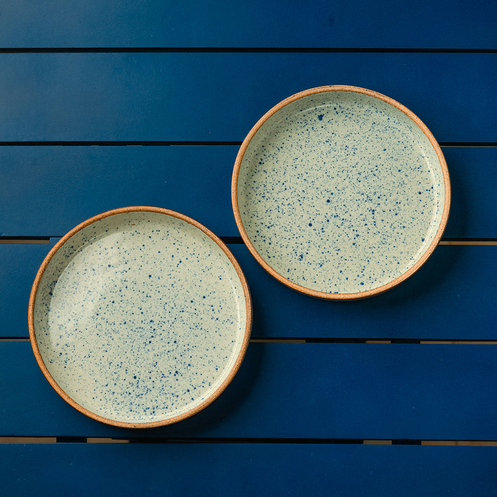 Blue Azure Quarter Plate Spotted - Set of 2