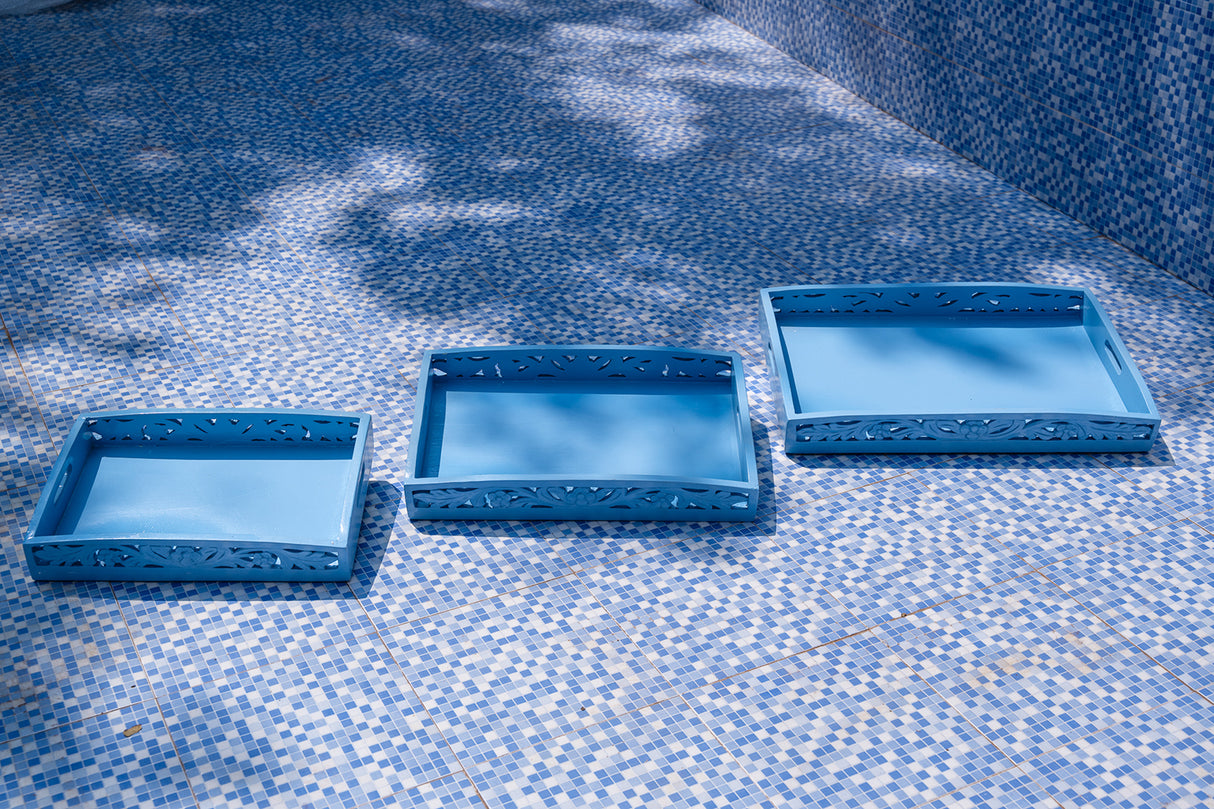 Carved Tray Wooden - Set of 3