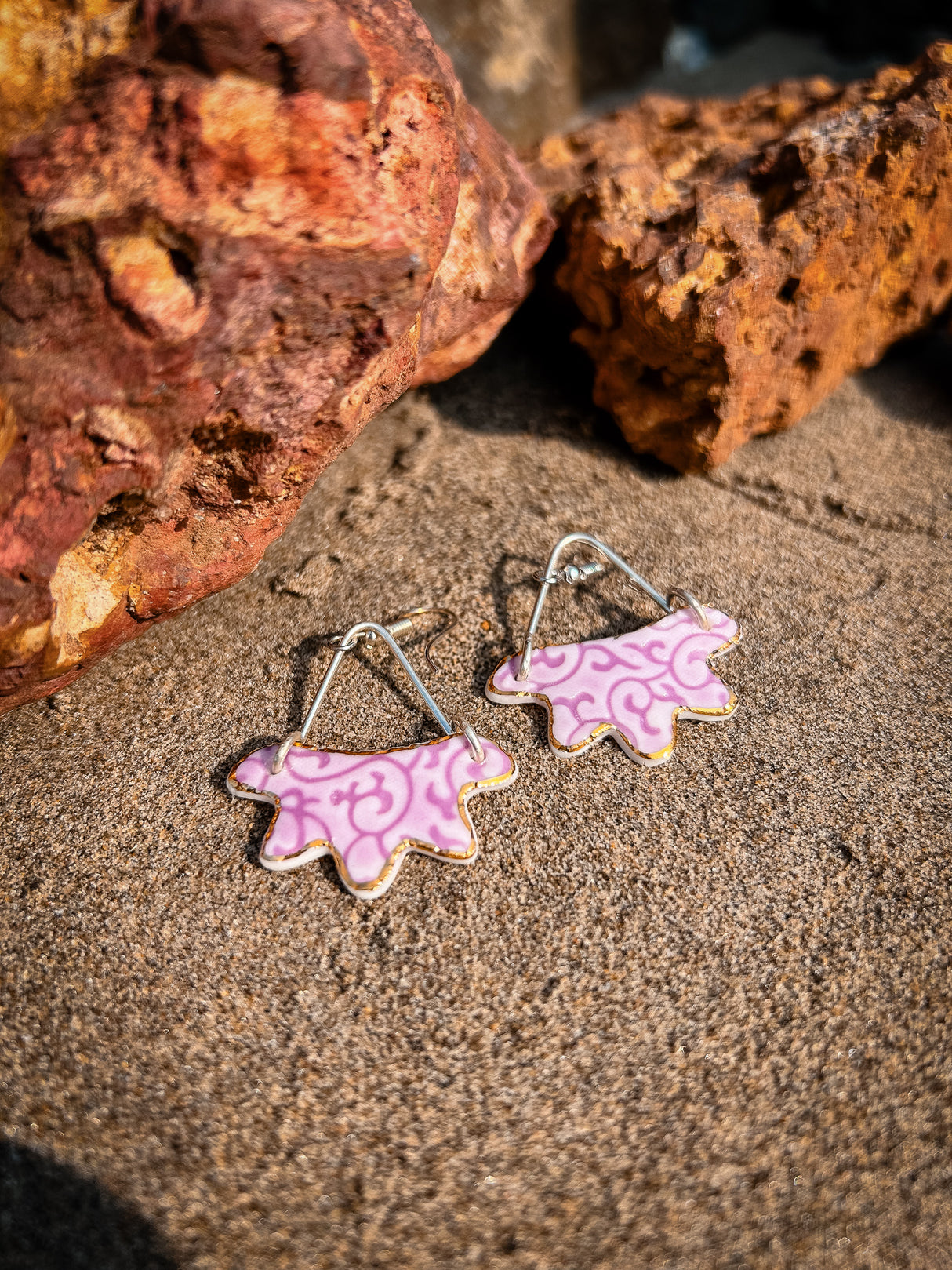 Pink Earrings Half Flower