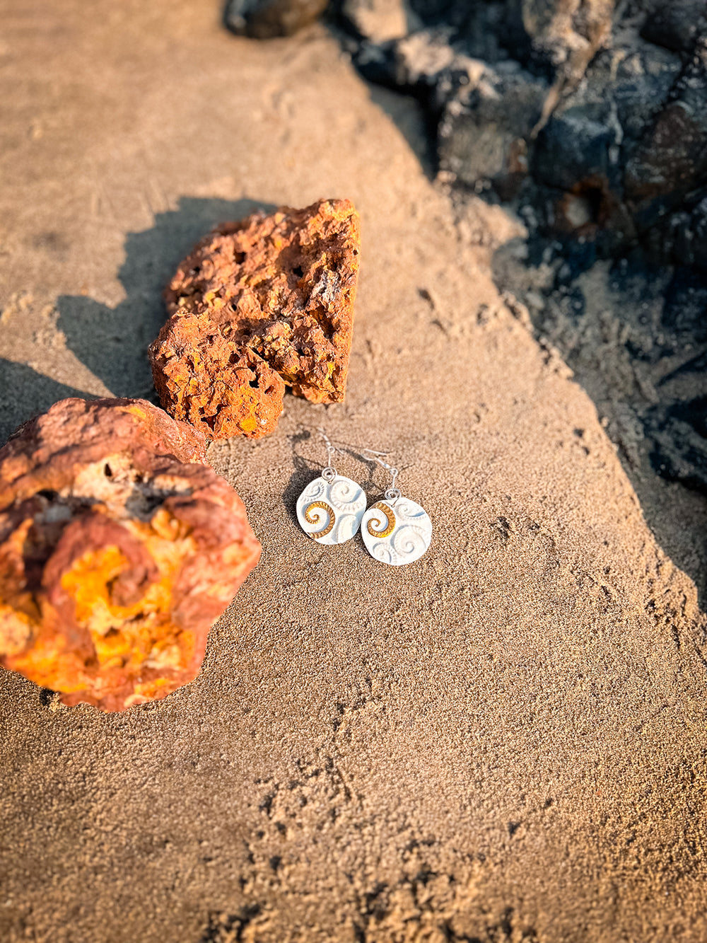 White Earrings Round
