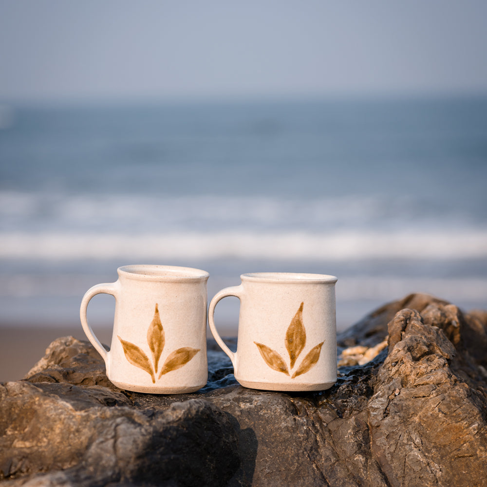 Ivory Whisper Leaf Cup   Set of 2