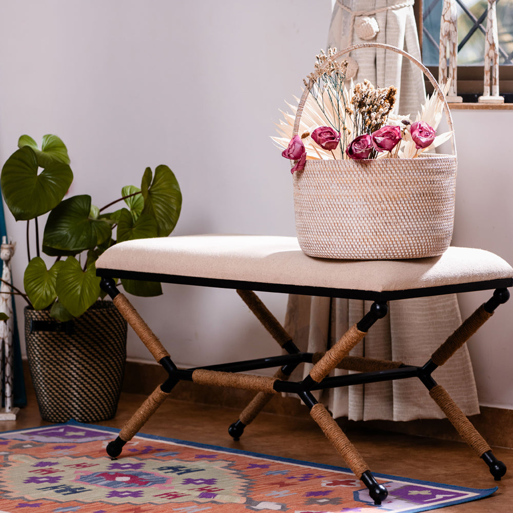 Upholstered Rustic Bench