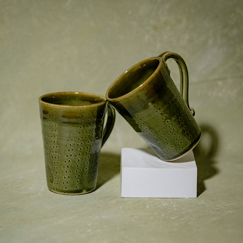 Serene Sage Spotted Beer Mug   Set of 2