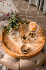 Wooden Tray Round Check