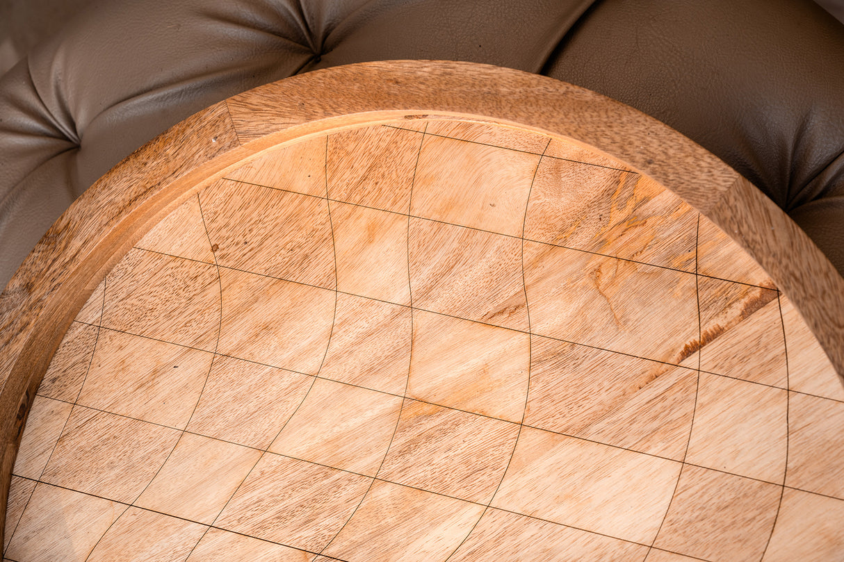 Wooden Tray Round Check