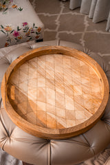 Wooden Tray Round Check