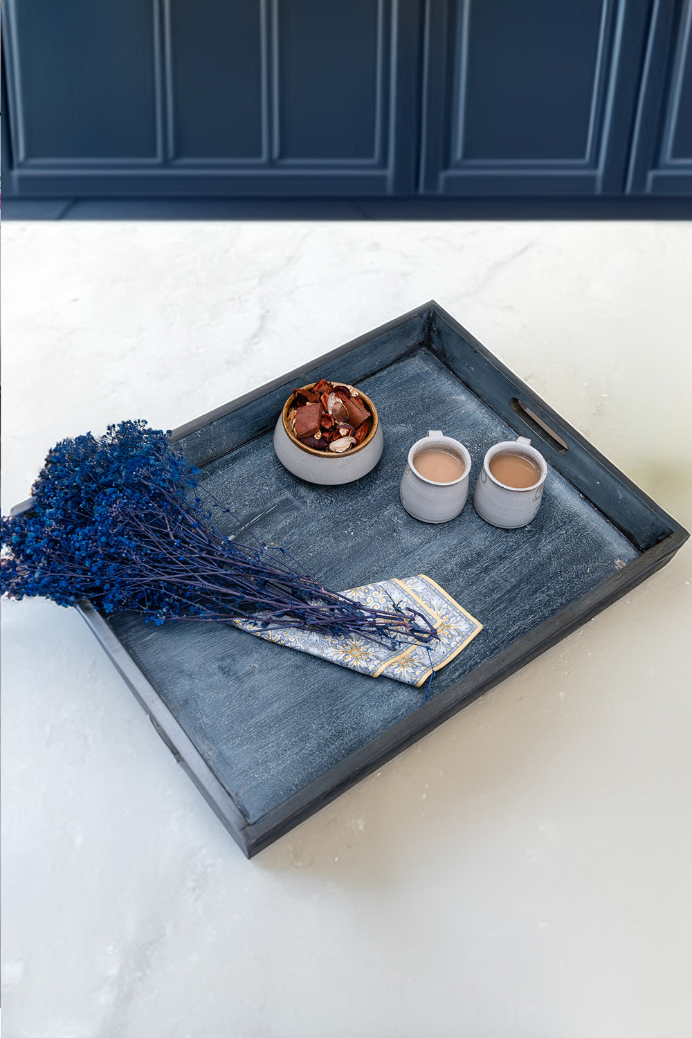 Wooden Tray  Distressed Carved