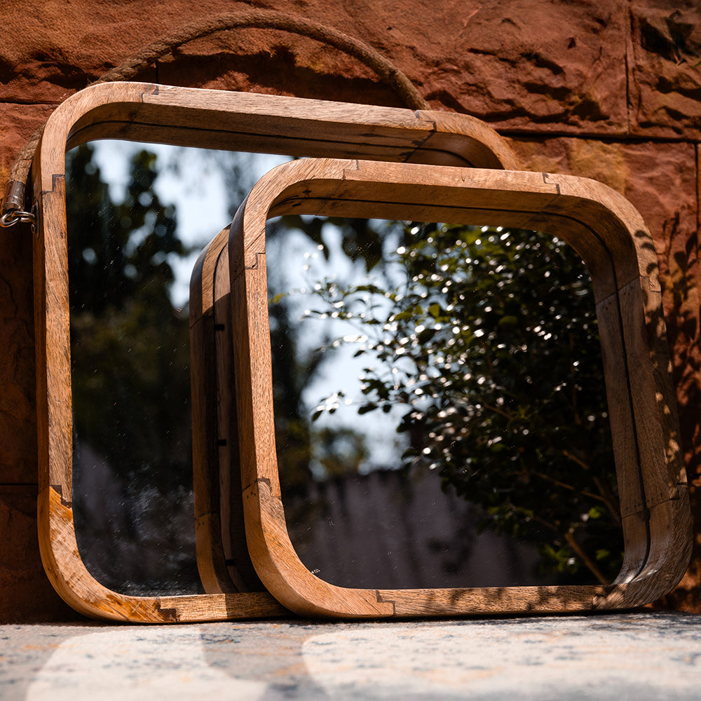 Wooden Mirror Square - Set of 2